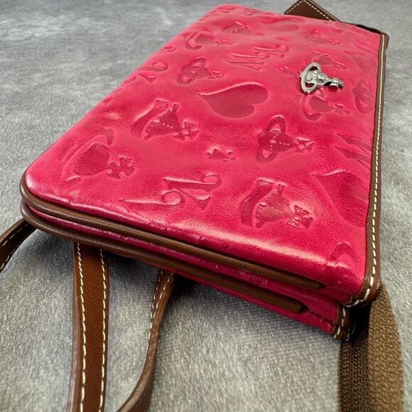 Vivienne Westwood Pink Embossed Leather Women's Bag Crossbody Wallet on Strap - Picture 5 of 15